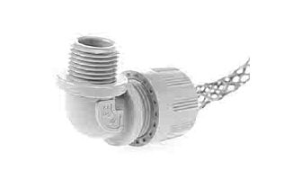 5531M MAX-LOC Strain Relief Cord-Sealing Grip, 1/2" NPT, 90° Angle Male, Cable Diameter 11.10-12.70mm (.437-.500"), Stainless Steel